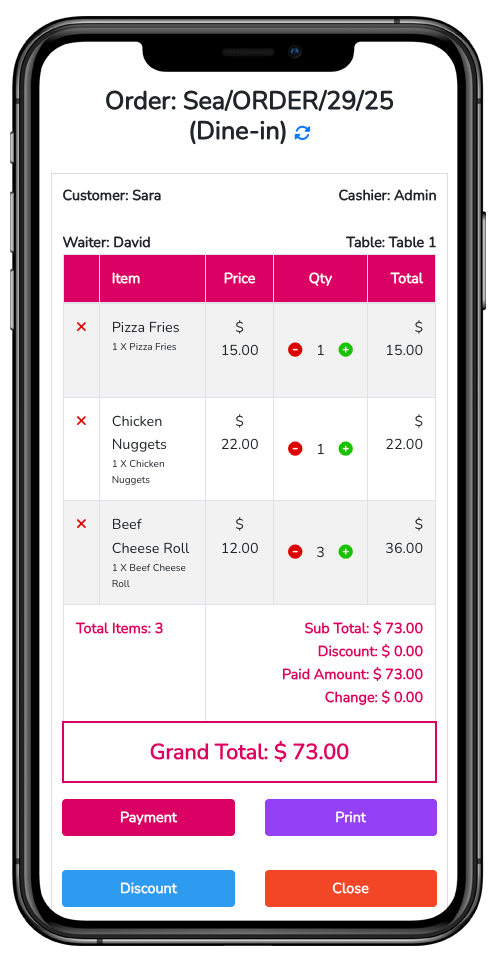 Orders Screen on mobile